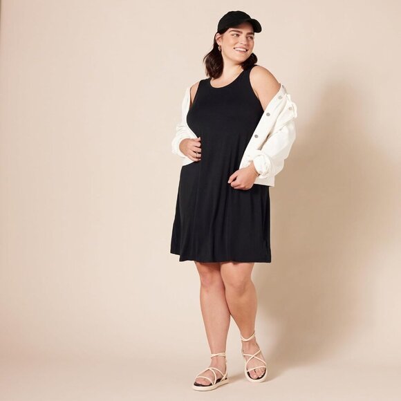Women's Plus Size Tank Swing Dress Rayon Blend Sleeveless Casual Everyday - Picture 8 of 8